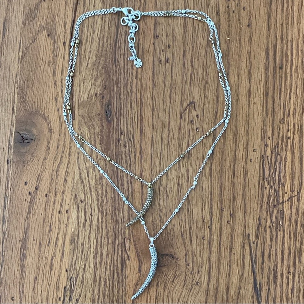 LUCKY BRAND Pave gold and silver double Horn Pendant Two strand Necklace